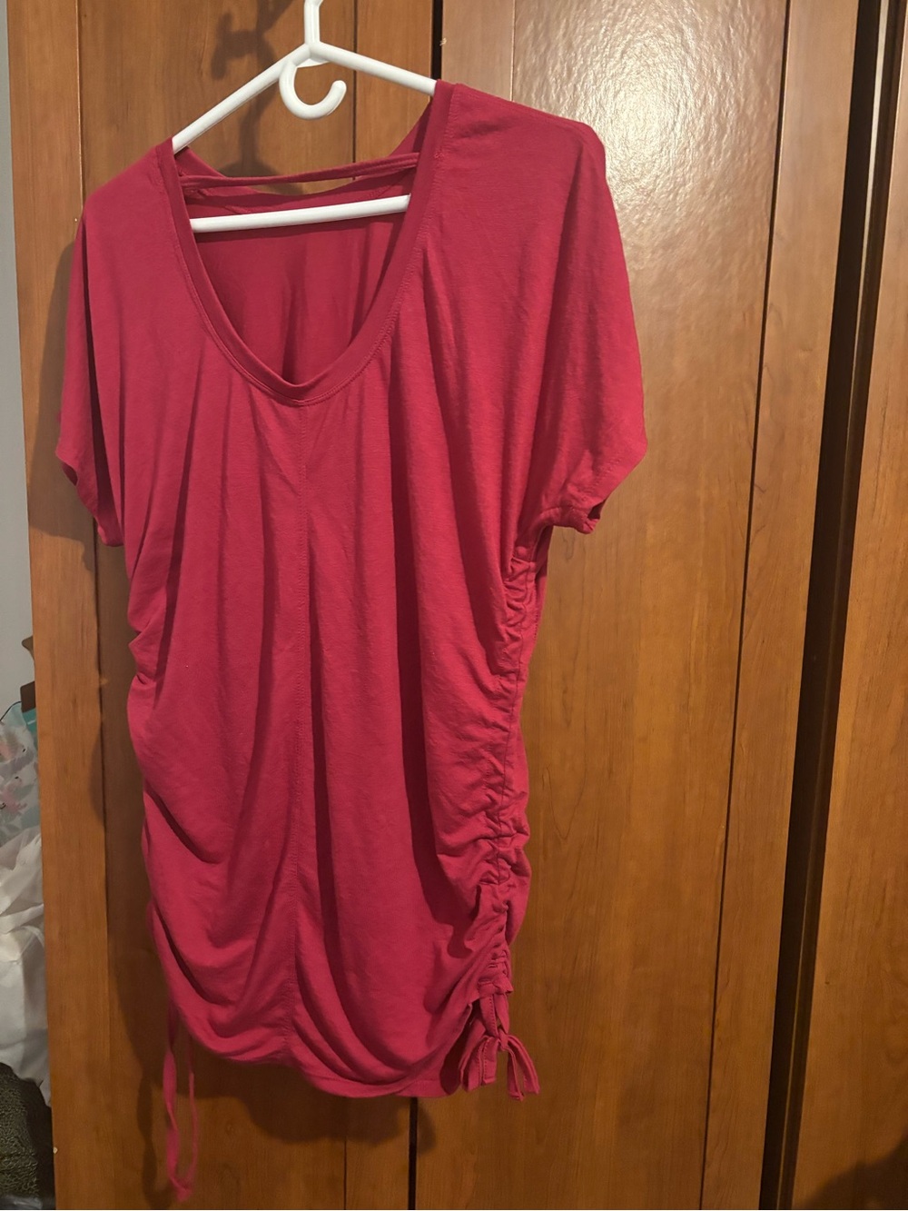 Women’s Ruched Side Tunic Top - Raspberry Pink - Picture 2 of 2